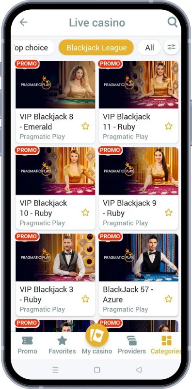 Users from Pakistan are offered a wide range of live casino games in the Melbet app